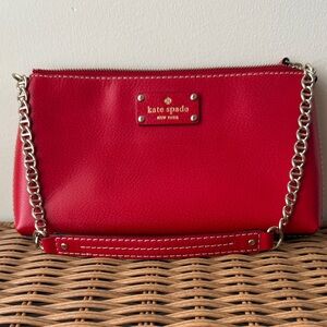 Kate Spade Cherry Red Clutch with gold Chain